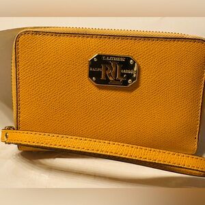 Vintage Lauren Ralph Lauren Yellow Leather Wristlet Wallet – Gold Tone Logo